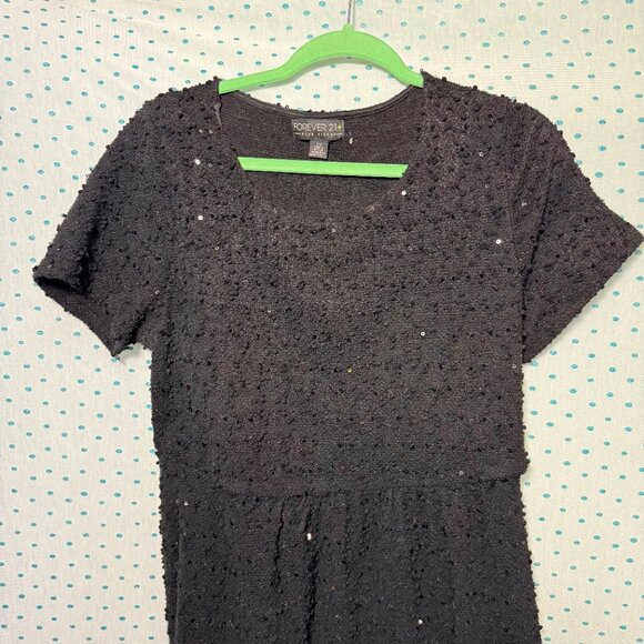 Forever 21+ Plus Size Black Sequin Short Sleeve Sweater Dress - Picture 2 of 4